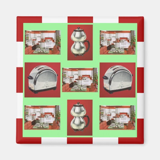 Magneet ~ RETRO KEUKEN Mid-Century Chrome Checkers (Voorkant)