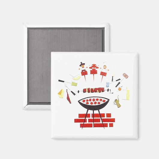 Magneet ~ RETRO Mid-Century Barbecue grill-out (Voorkant / Achterkant)