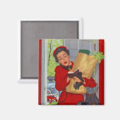 Magneet ~ RETRO Stijl Suburban Kruidenier Shopper (Voorkant / Achterkant)