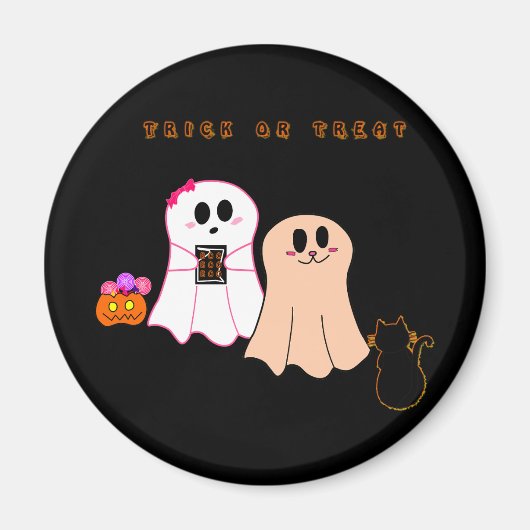 Magneet | Schattigee Baby Ghosts met Black Cat (Voorkant)