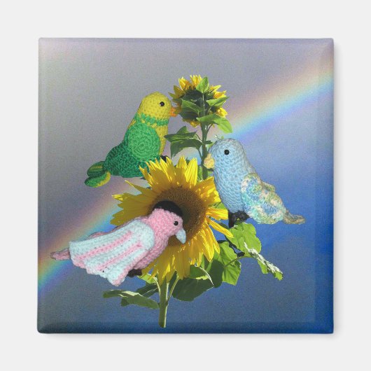 Magneet - Speelgoed Vogels op Zonnebloem (Voorkant)