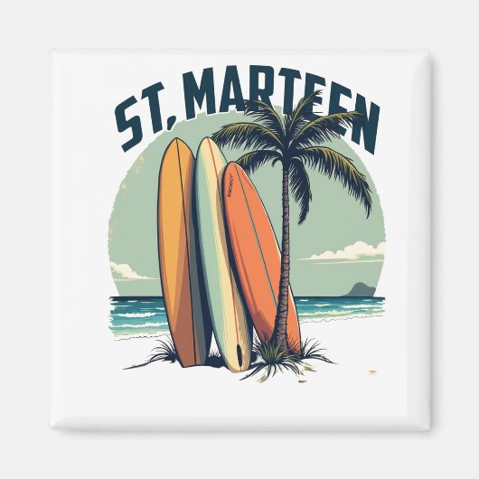 Magneet St. Maarten – Surfplanken en retrostrand (Voorkant)