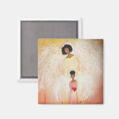 Magneet van 5 cm in het vierkant met engel (Voorkant / Achterkant)