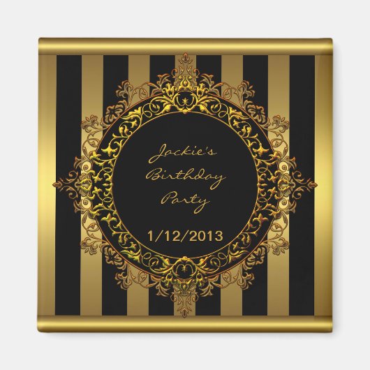 Magneet Verjaardagsfeestje Elegant Goud Zwart Stre (Voorkant)