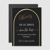 Magneet voor uitnodiging 90ste verjaardag in zwart (Voorkant / Achterkant)