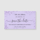 Magneet voor verjaardagsfeest paarse glitter save  (Voorkant)
