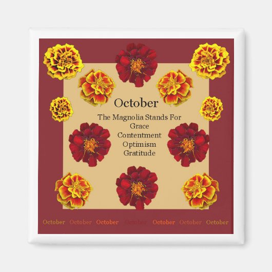 Magneet w / Oktober Geboorte Maand Bloem de Magnol (Voorkant)