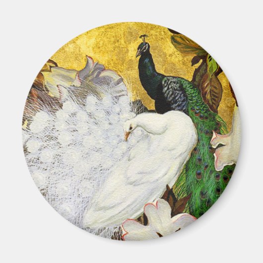 Magneet: Witte en Blauwe Peacocks Magneet (Voorkant)