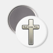 Magneet Zilveren Kruis God Loves You (Voorkant / Achterkant)