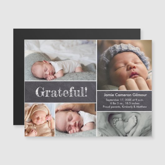 Magneetfotocollage Grateful baby geboorte Magnetische Uitnodiging (Voorkant / Achterkant)