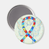 Magneetjes met engel en lint voor puzzel bewustzij magneet (Voorkant / Achterkant)