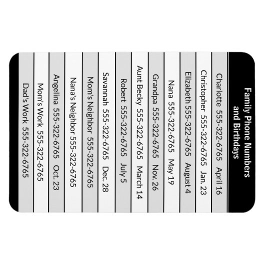 Magneetlijst met belangrijke telefoonnummers magneet (Horizontaal)