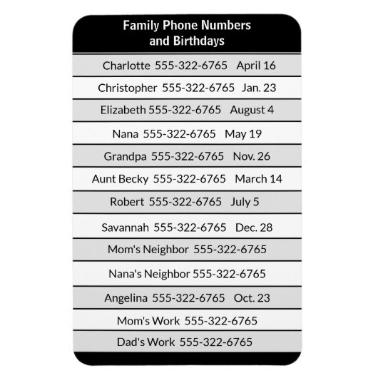 Magneetlijst met belangrijke telefoonnummers magneet (Verticaal)