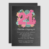 MAGNET 21st Birthday Party Chalkboard Floral Magnetische Uitnodiging (Voorkant / Achterkant)
