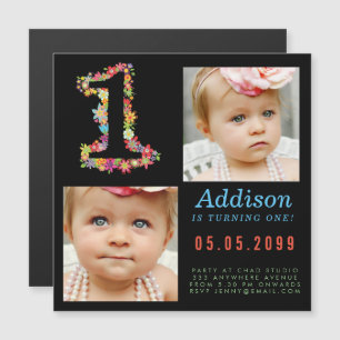 MAGNET Baby 1e Verjaardagsfeest Fotokaart Magnetische Uitnodiging
