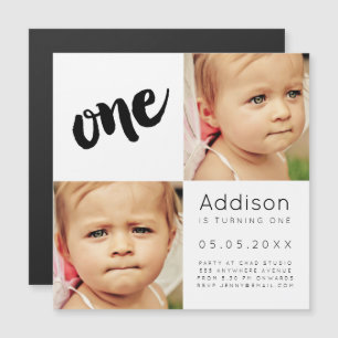  MAGNET  Baby Boy Girl 1 1-jarige fotokaart Magnetische Uitnodiging