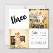 MAGNET Baby Boy Girl DRIE 3e verjaardag Fotokaart Magnetische Uitnodiging (Voorkant)