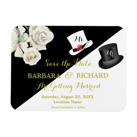 MAGNET Black & White Wedding Save the Date Magneet (Horizontaal)