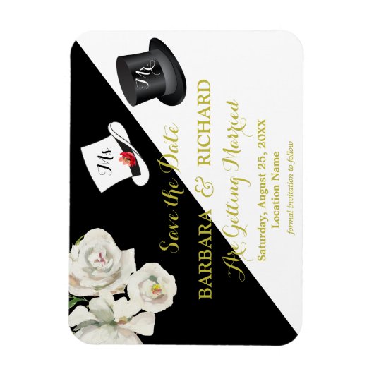 MAGNET Black & White Wedding Save the Date Magneet (Verticaal)