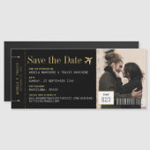 Magnet Boarding Pass Save the Date Black Gold (Voorkant / Achterkant)