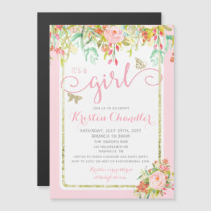 MAGNET Butterfly Girl Bloemen Roos Baby Uitnodigin Magnetische Uitnodiging