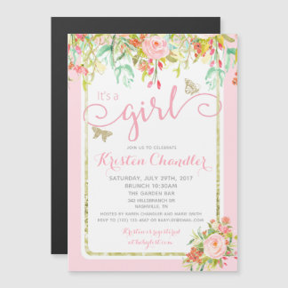 MAGNET Butterfly Girl Bloemen Roos Baby Uitnodigin Magnetische Uitnodiging