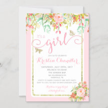 MAGNET Butterfly Girl Bloemen Roos Baby Uitnodigin