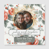 Magnet Charmante Rood-Witte Kerst Huwelijk Magnetische Uitnodiging (Voorkant)