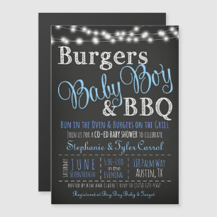 MAGNET Couples Coed Burger Baby Boy BBQ Uitnodigin Magnetische Uitnodiging
