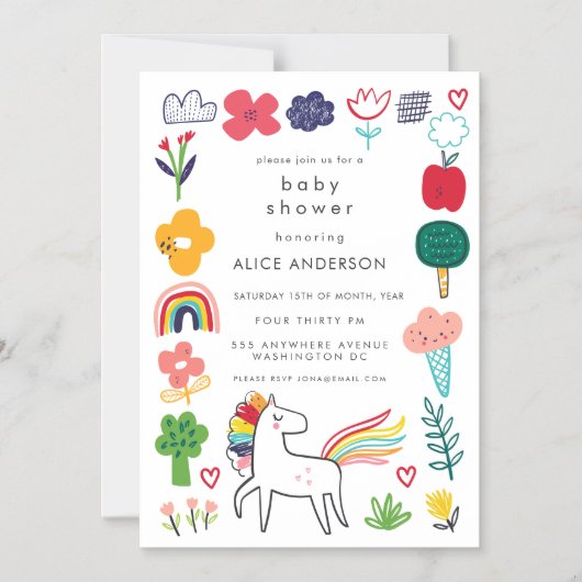 |MAGNET| Cute Sweet Unicorn Baby Shower Invite Magnetische Uitnodiging (Voorkant)