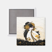 Magnet déco cuisine kokeshi chrysanthème (Voorkant / Achterkant)