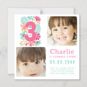 MAGNET Derde Drie 3e Verjaardagsfeest Foto Magnetische Uitnodiging (Voorkant)