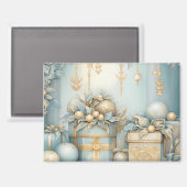 Magnet Elegant Blauw en Goud Kerstcadeaus (Voorkant / Achterkant)