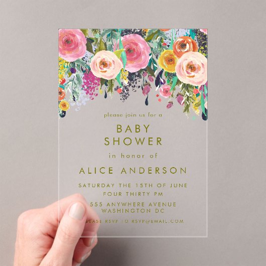 |MAGNET| Gedaasd Floral Baby shower Acryl Uitnodigingen (Insitu (Draagbaar))