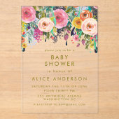 |MAGNET| Gedaasd Floral Baby shower Acryl Uitnodigingen (Voorkant)