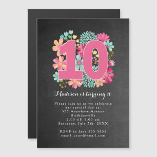 MAGNET Girls Floral 10th Birthday Party Magnetische Uitnodiging