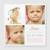 MAGNET Girls Gold Nummer 1 1e verjaardag Foto Magnetische Uitnodiging (Voorkant)