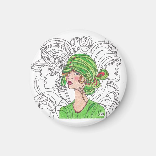 Magnet Green Flapper Girl (Voorkant)