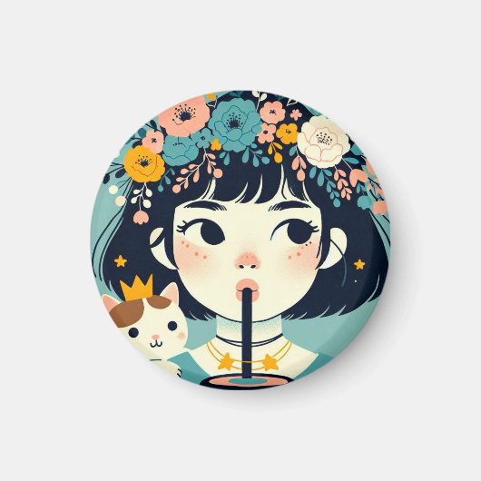 Magnet Het meisje met de tea-bubble." (Voorkant)