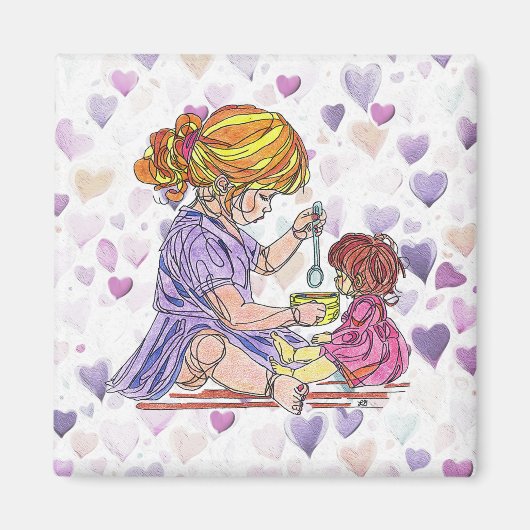 Magnet Little Girl en Baby Doll (Voorkant)