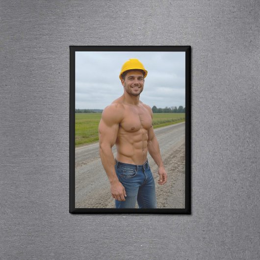 Magnet met afbeelding van gespierde bouwvakker Nr.