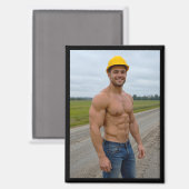 Magnet met afbeelding van gespierde bouwvakker Nr. (Voorkant / Achterkant)