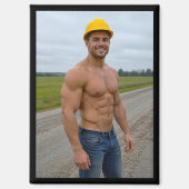 Magnet met afbeelding van gespierde bouwvakker Nr. (Voorkant)
