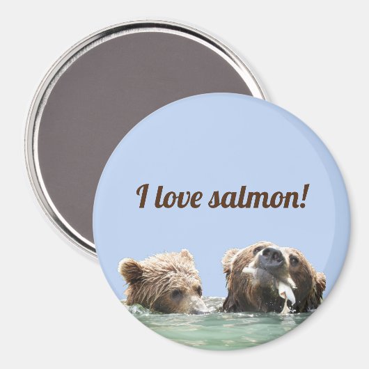 Magnet met grizzly beer & kub met zalm (Voorkant / Achterkant)