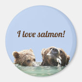 Magnet met grizzly beer & kub met zalm (Voorkant)