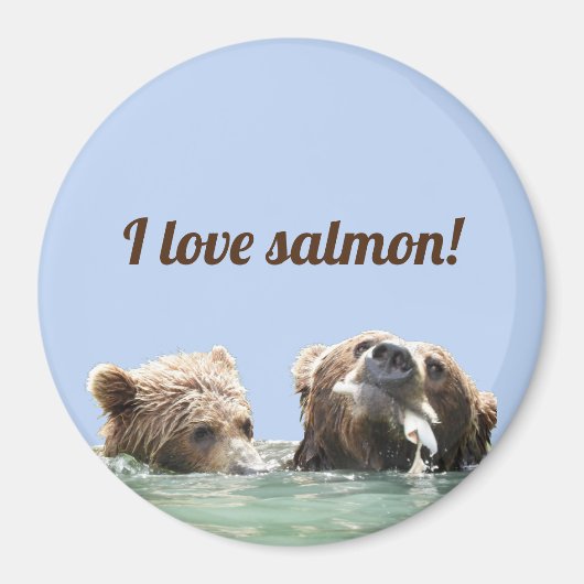 Magnet met grizzly beer & kub met zalm (Voorkant)