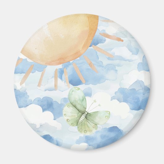 Magnet mit Schmetterling im blauen Himmel mit Wolk (Voorkant)