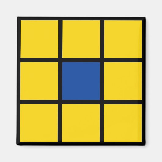 Magnet Quadrate Blume Gelb Blau (Voorkant)