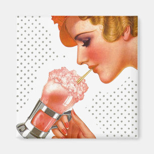 Magnet ~ RETRO Gal Enjoying Soda Fountain Drink