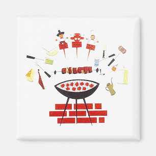 Magnet ~ RETRO Midden-Century Barbecue grill-out